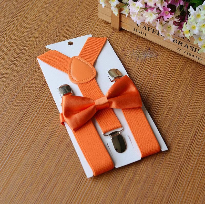 tout enfant en bas âge enfant bébé garçon fille réglable Clip-on bretelles jarretelle et noeud papillon correspondant ensemble smoking costume de mariage fête: Orange
