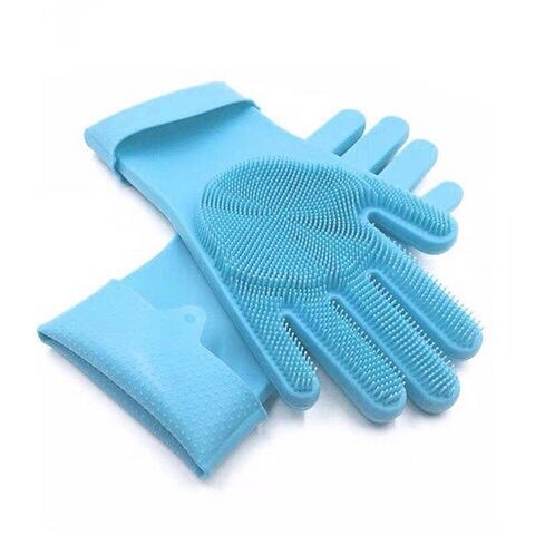 Silikone mágico opvaskemaskine prato lavagem esponja borracha esfrega luvas de limpeza da cozinha 1 par: Blå / Tynd sektion