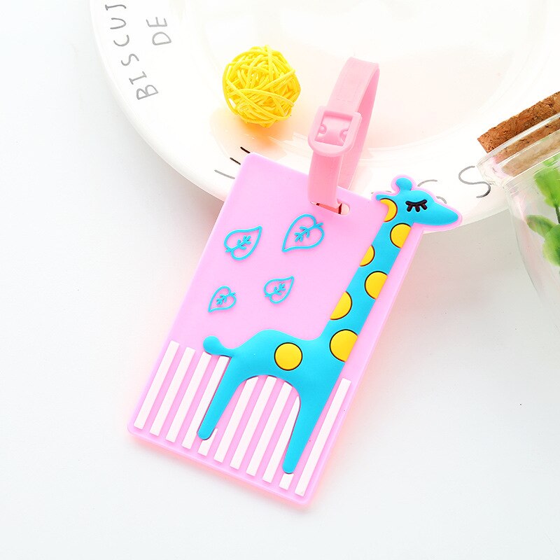 Lovely Cartoon Animal Giraffe Luggage Tag Travel Accessories Silica Gel Suitcase ID Address Label Baggage Name Tags: L