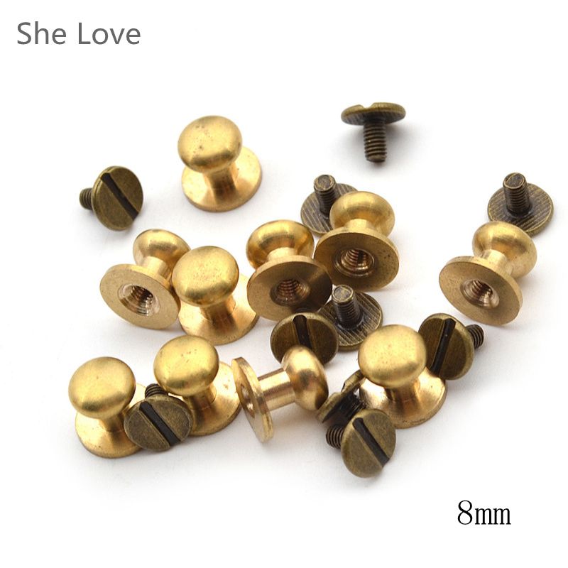 Chzimade 10Pcs Stud Schroef Ronde Kop Massief Messing Nail Leer Klinknagel Chicago Knop Voor Diy Lederen Decoratie