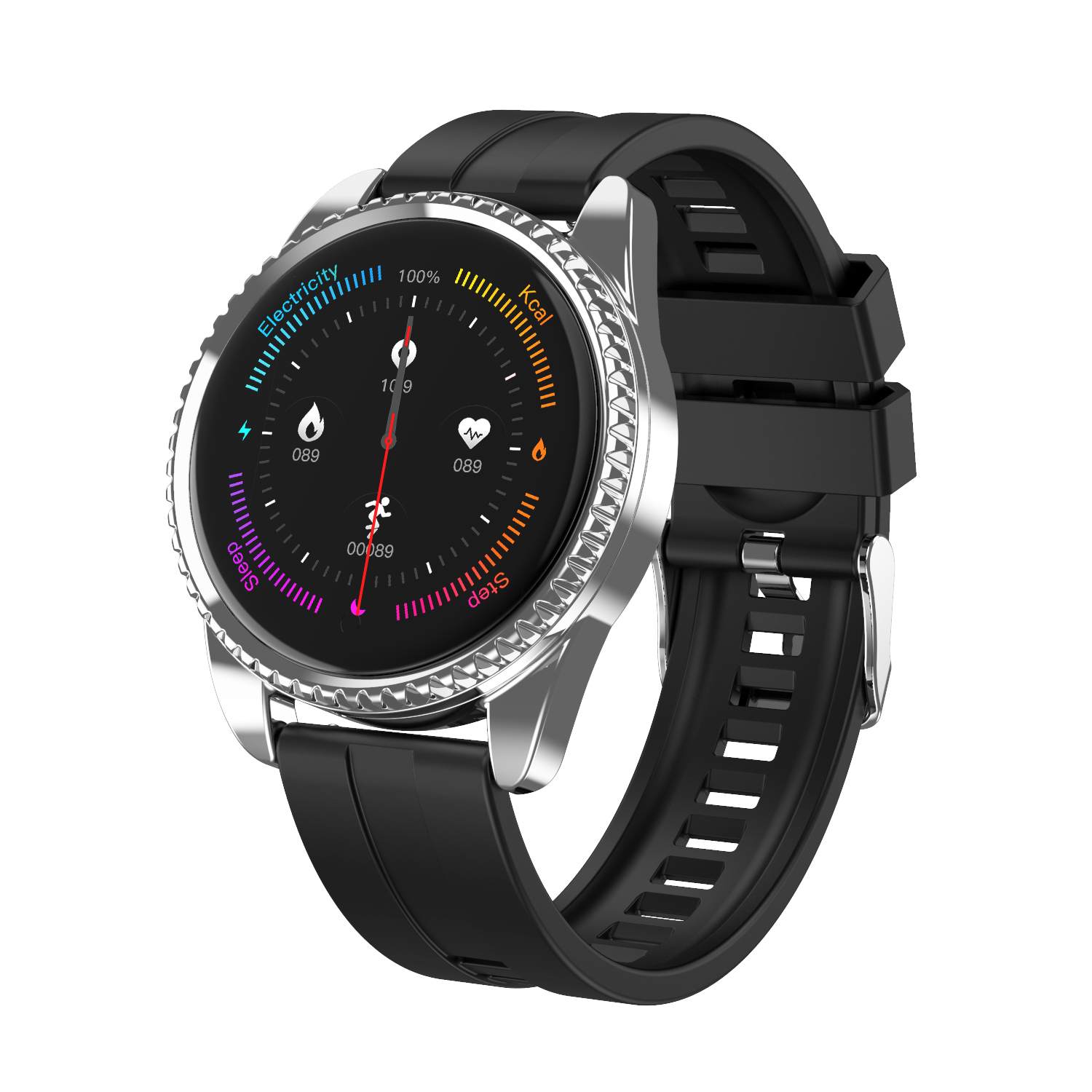 Lynwo  bt01 kroppstemperaturdetektering i realtid tim blodtryck  o2 monitor flera rattar  ip68 smarta armband: Silikontejp i silver