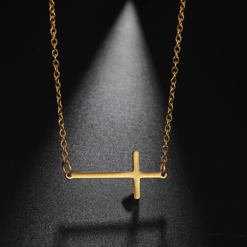 Skyrim Cross Choker Necklace for Women Girls Stainless Steel Gold Color Initial Chain Necklaces Summer Jewelry: B-Gold Color