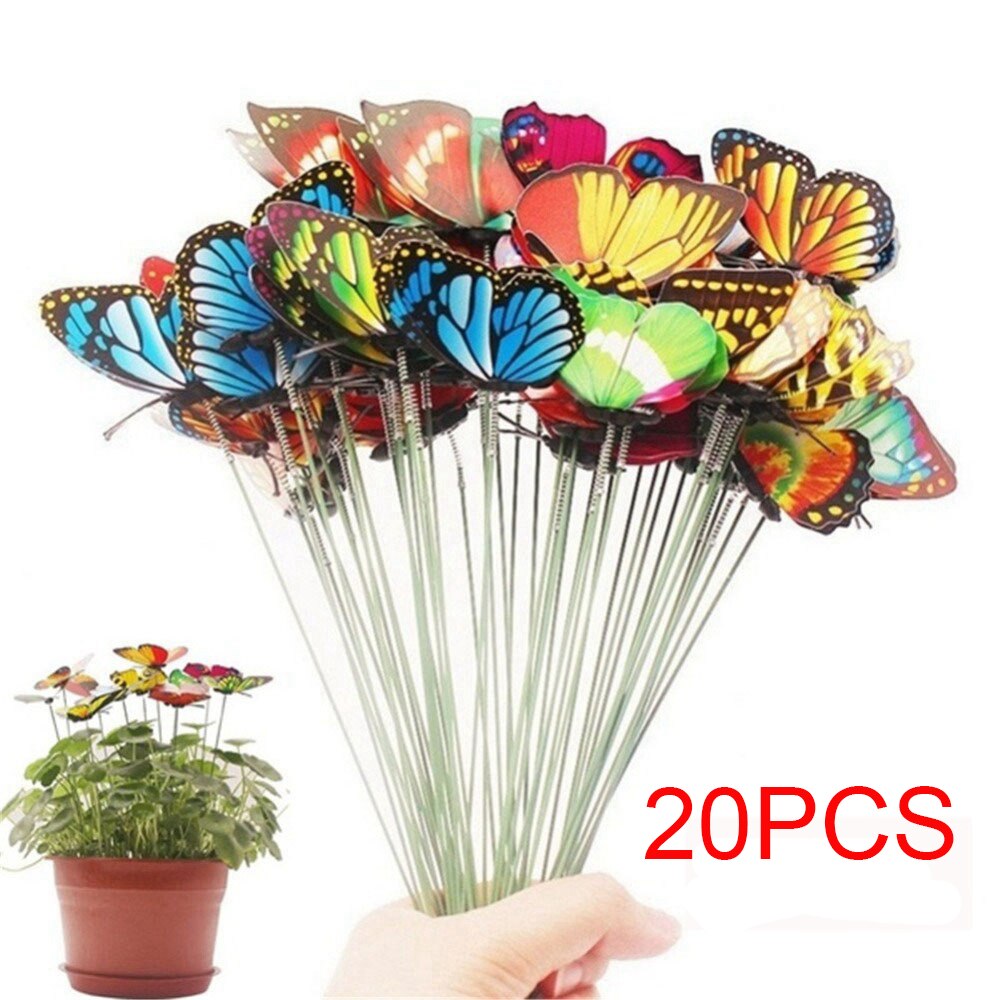 10/20/50Pcs Vlinders Tuin Decoratie Outdoor Yard Planter Kleurrijke Grillige Vlinder Stakes Bloempotten Jardineria Decor: 20pcs