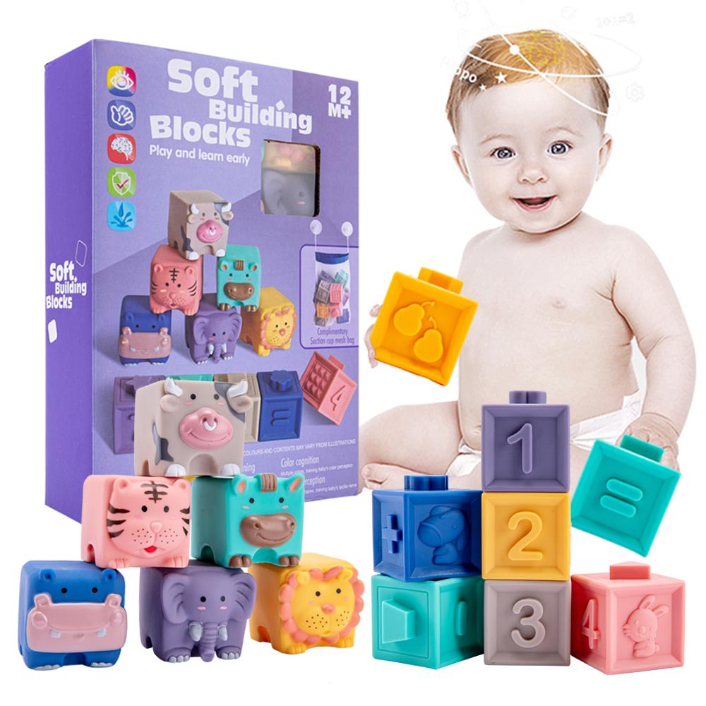 6 stuks /12 stuks/set baby grijp speelgoed siliconen bouw 3d touch handballen baby massage rubber bijtring knijp speelgoed baby speelgoed: Set van 12 stuks