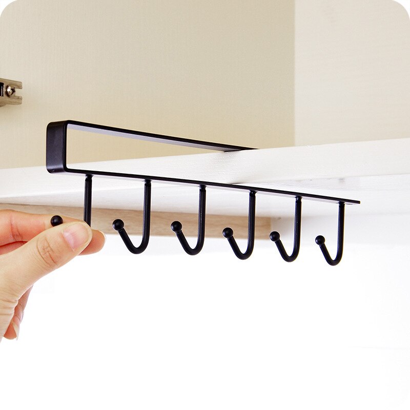 Colgador de 6 ganchos para taza, utensilios de cocina, soporte para colgar pesado en blanco y negro, estantería de almacenamiento, organizador de accesorios de cocina