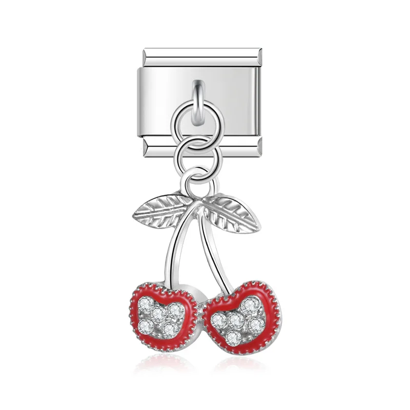 Hapiship Romantic Heart Cherry Shiny CZ Italian Charm Link Fit 9mm Bracelet Stainless Steel Making DIY Jewelry DJ605: Orange