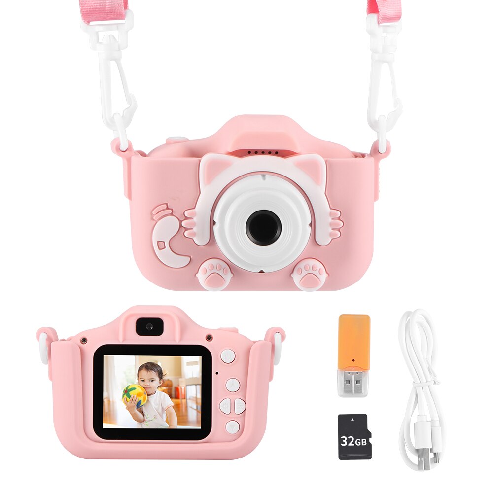 Minicámara Digital recargable con pantalla HD de 2 pulgadas para niños, bonita cámara de dibujos animados, juguete para exteriores, accesorios de fotografía, de cumpleaños: Rosa