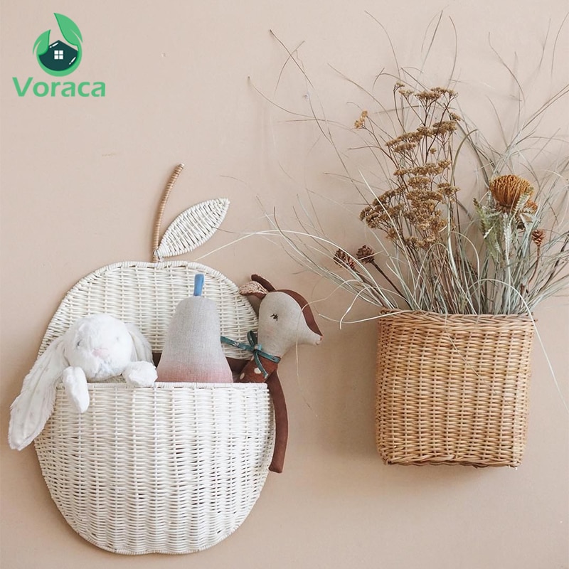 Valkoinen/beige päärynä säilytyskori paju kudotut korit kukka-rottinki säilytyskori seinään kiinnitettävä omenoiden säilytyskori