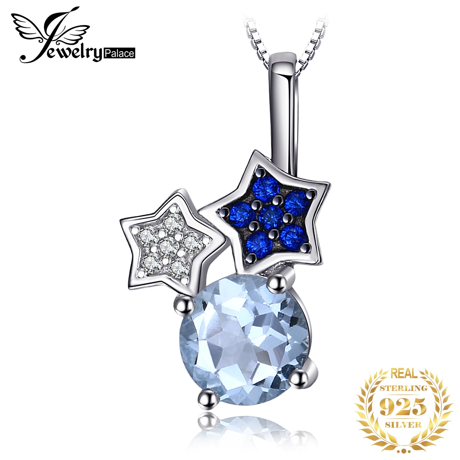 Jewelrypalace Star Genuine Blue Topaz Gemaakt Spinel 925 Sterling Zilveren Hanger Ketting Voor Vrouwen Edelsteen Choker Geen Ketting