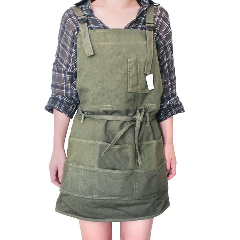 Artist Canvas Apron，Pockets Painting Apron Painter Adjustable Neck Strap Waist Ties Gardening Waxed Aprons for Women Men Adaults