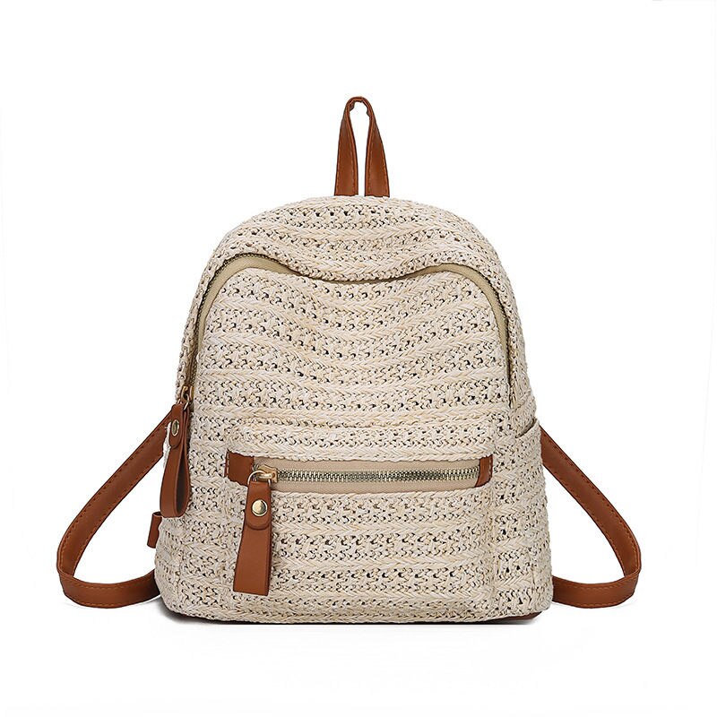 RanHuang New 2021 Summer Fashion zaino in paglia da donna zaini piccoli borse da spiaggia borse da viaggio Beige mochila feminina: Beige