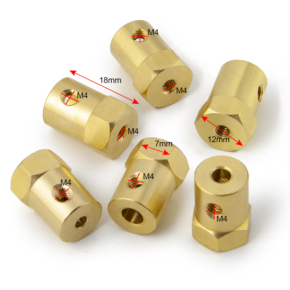 AXSPEED 4 Uds 12mm acoplador de acoplamiento hexagonal de rueda adaptador de manga de latón conector de neumático 3/4/5/6/7/8/mm para piezas de repuesto de coche barco RC