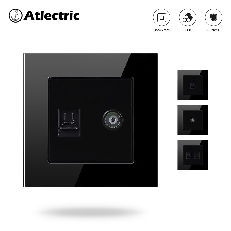 Elektrische  rj45 en tv-aansluiting, televisie- en computeraansluiting, dubbele internetaansluiting, luxe glazen paneelaansluiting