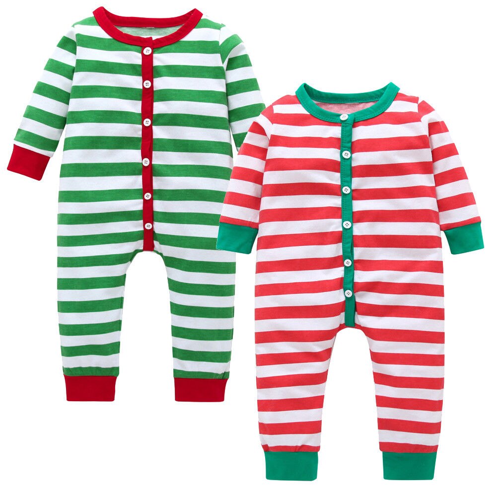 Jul baby dreng pige stribet pyjamas bomuld langærmet romper jumpsuit nattøj