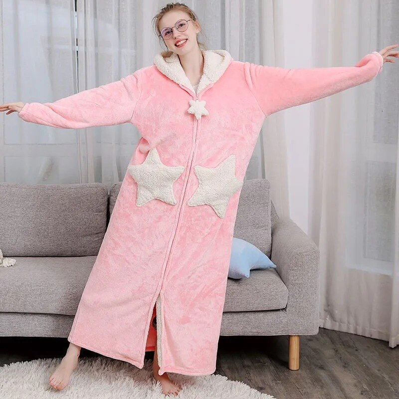 Natkjole til kvinder nattøj kåbe sød forår og efterår tyk dame vinter flannel herre #39 #39 lang koral fleece
