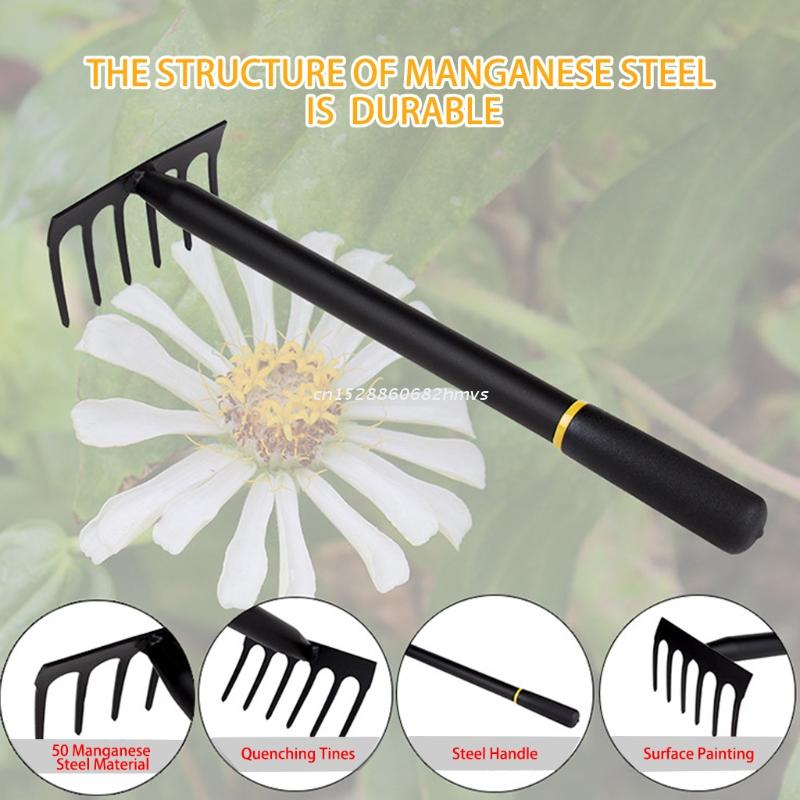 Kleine Rechen 6 Zinken dauerhaft Garten Hand Rechen Komfortable Griff Mangan Stahl