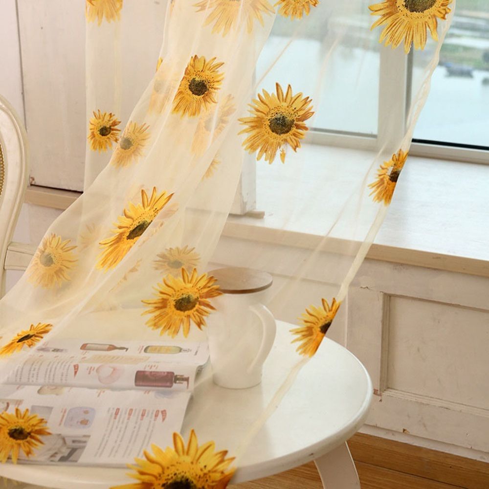 1PC Tulle Sunflower Pattern Curtain Family Decoration Tulle Kitchen Balcony Room Flowers Window Blind blinds Party Decoration