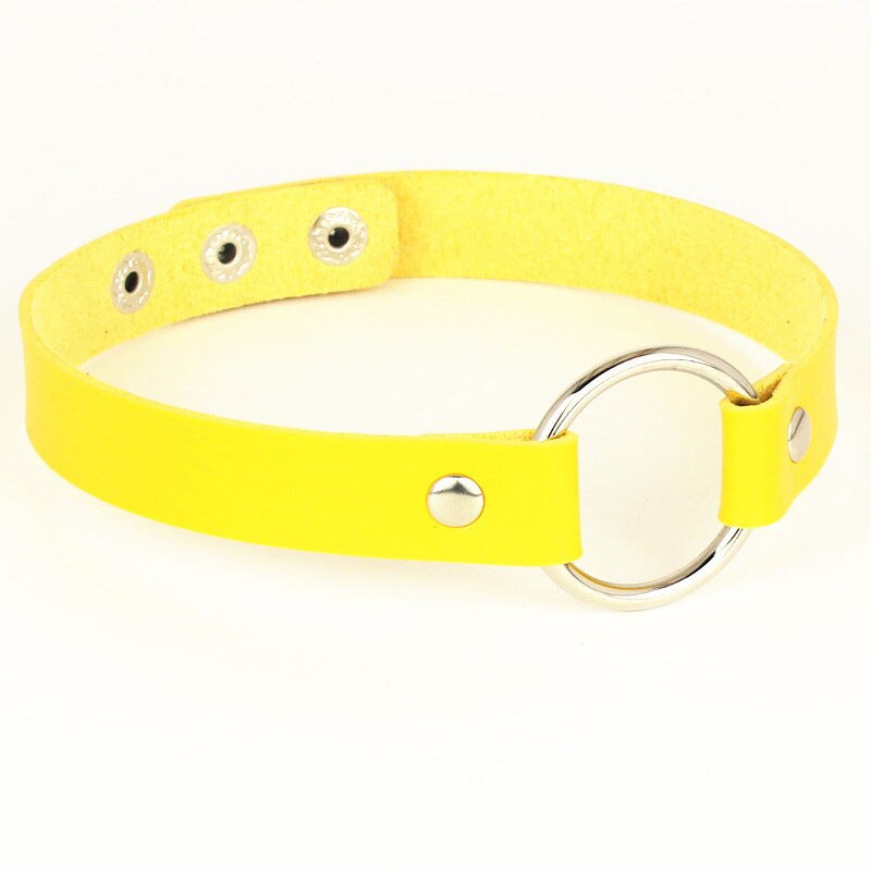 PU Leder Halsband Edelstahl Runde Halsketten auf Hals Schnalle Gürtel Gothic Schmuck für Frauen choker halskette: yellow