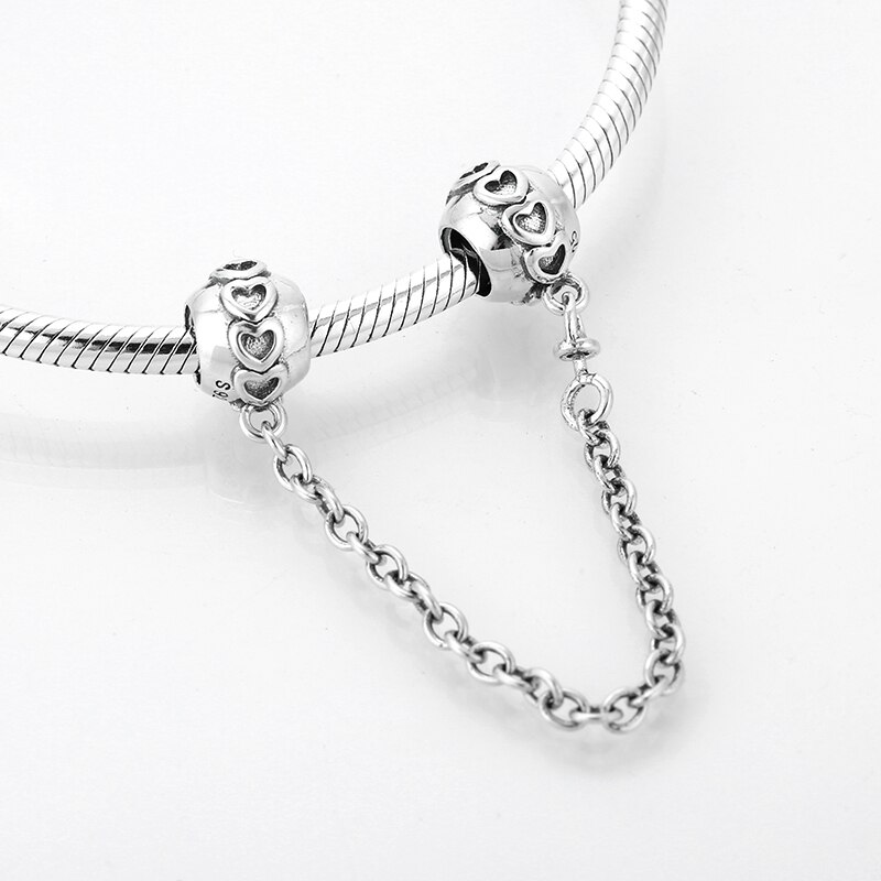 925 Sterling Silver heart pattern DIY fine Safety Chain Beads Fit Original European Charms Bracelet Jewelry making