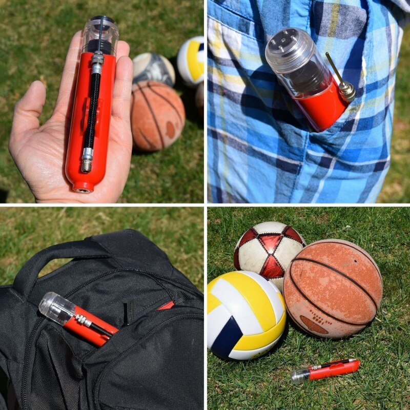 Football Soccer Ball Pump Portable Manual Air Pump Inflator Hose Holder Hand Needles Small Nozzle Basketball