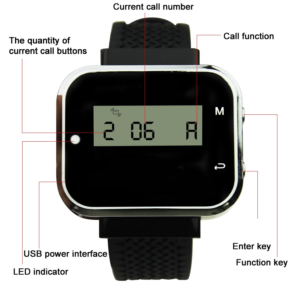 JINGLE BELLS wireless calling system 3 call buttons+1 rechargeable watch pager restaurant service equipment/ service call bells