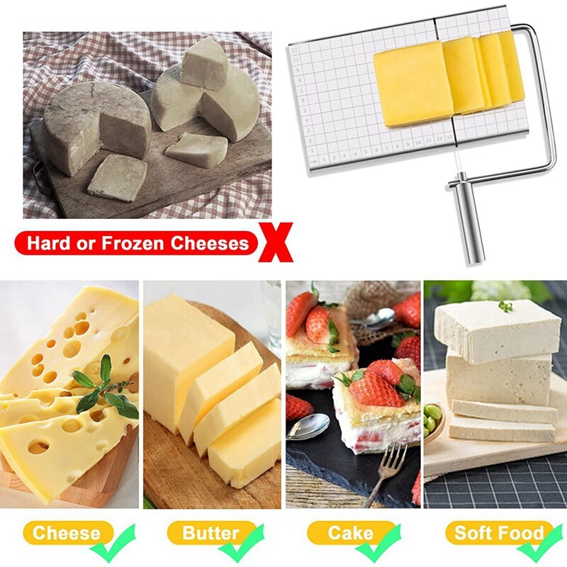 Stainless Steel Cheese Slicer With 8 Wire Cheese Cutters For Block Cheese Slicers Cutting Board Cheese Butter