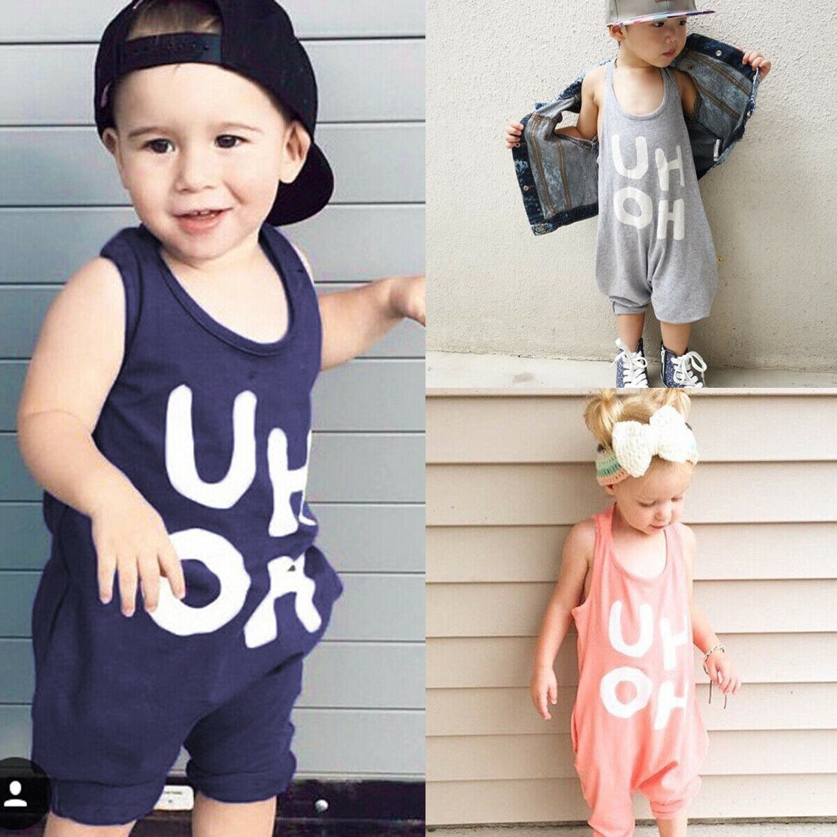 1-8Y Peuter Baby Jongen Meisje Zomer Toevallige Romper Mouwloos Brief Print Romper Overalls Outfits