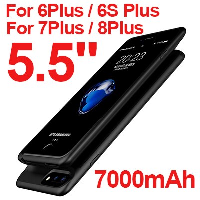 Battery Charger Case For iPhone 6 6s 7 8 Portable Power Bank Case Ultra Thin Battery Charge Cover for iPhone 6 6s 7 8 plus: Black i6(s)P i7P i8P