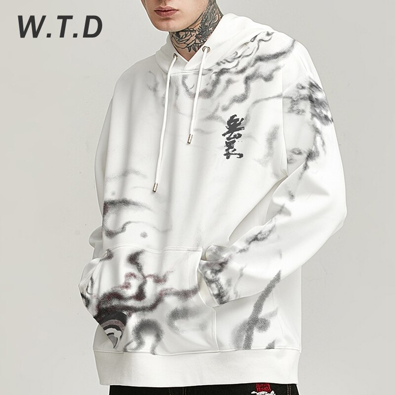 Sudadera para hombre de W.T.D, ropa de calle, estampado de tinta de León, estilo Casual, Sudadera con capucha de lana, sudadera de gran tamaño para hombres