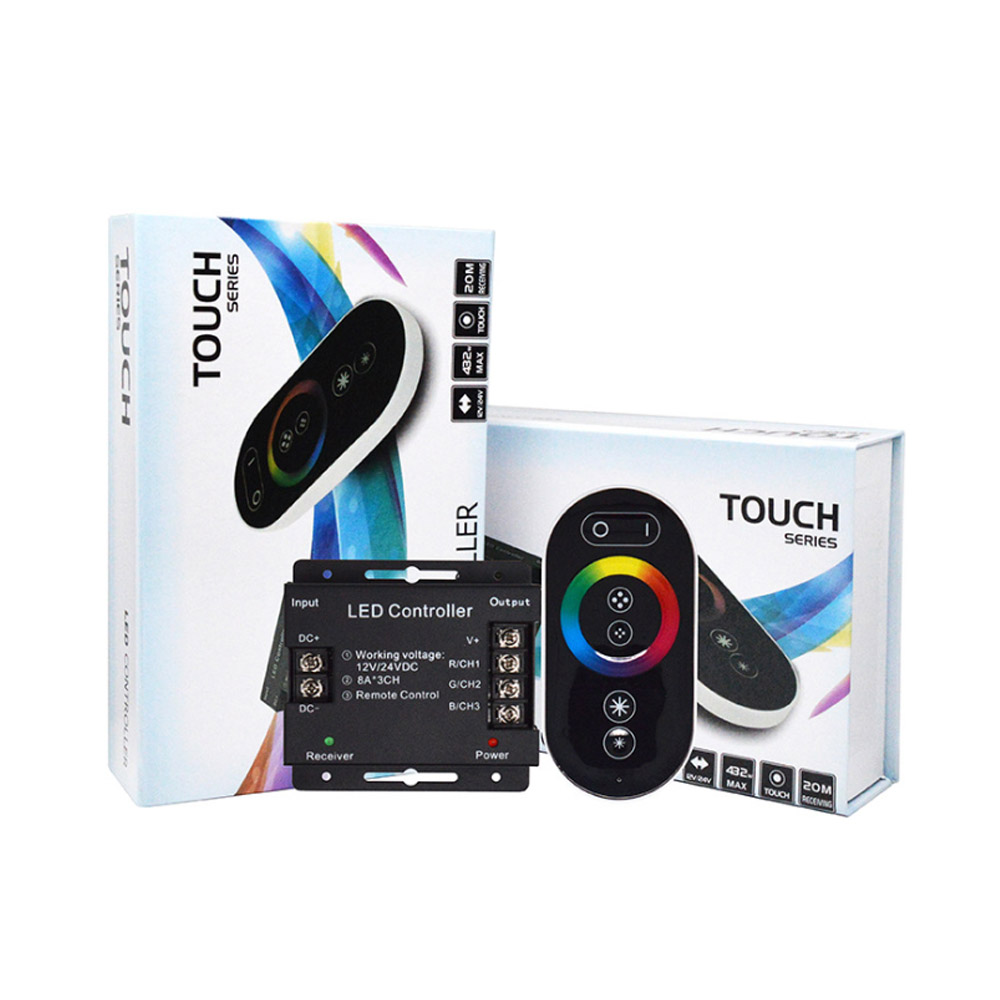 Touch led rgb enfärgad dimmer controller  rf 433 mhz trådlös 18a 216w dc 12v 24v led fjärrkontroll för led strip lampor