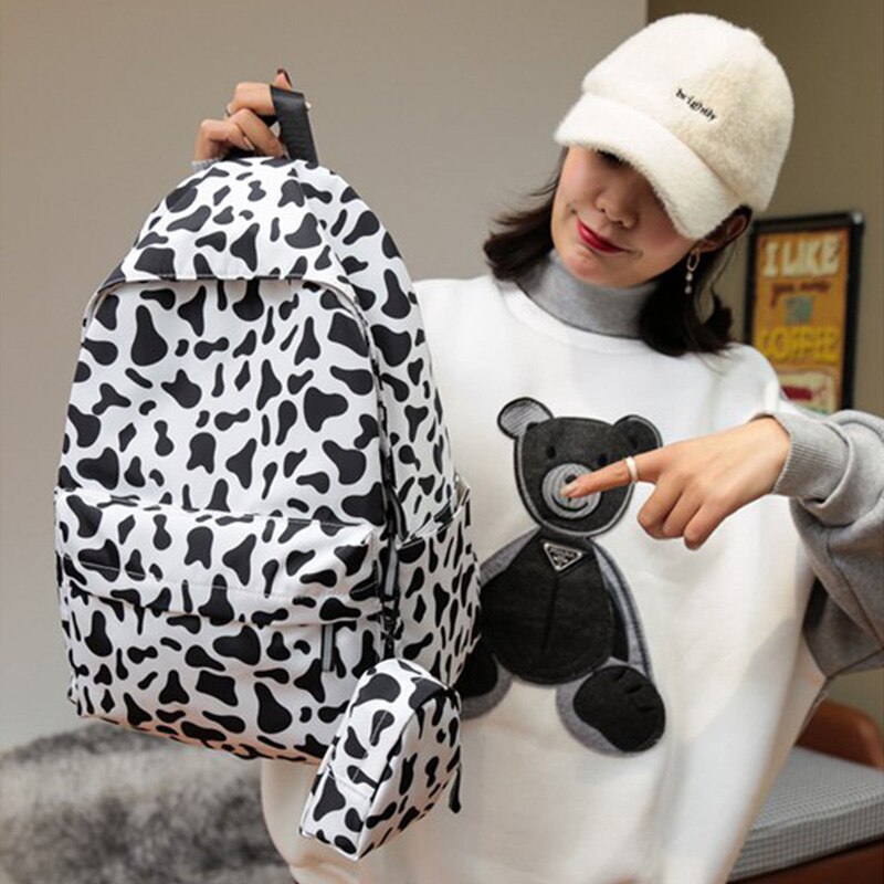 2PCS Nylon Backpack Women Zebra Pattern Daypack Laptop Bag Travel Shoulder bag Large Capacity Outdoor Student School Bag