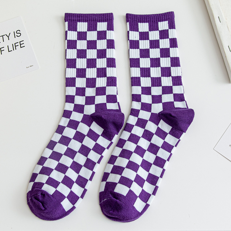 Women Socks Checkboard Harajuku Street Black White Squares Pattern Plaid Novelty Skateboard Funny Cotton Socks For Girl: SKY BLUE