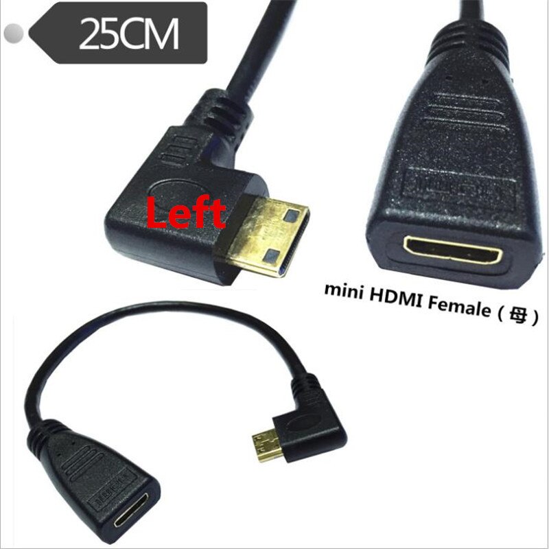 HDMI 1.4 Mini HDMI Female to Mini HDMI Male UP Down Left Right Angled Extension AV Cable 1080p 0.25m: Left