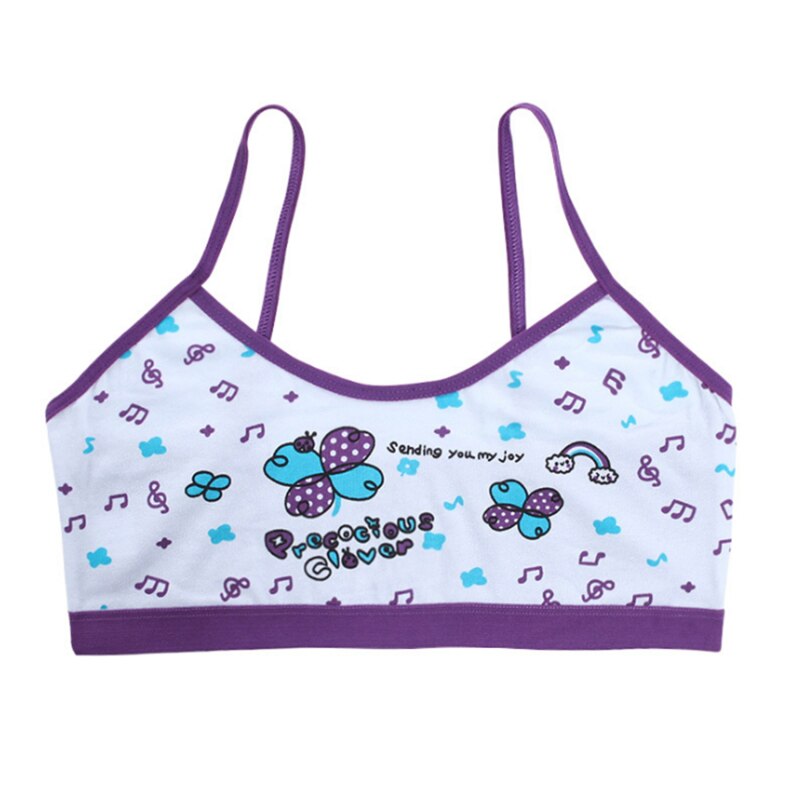 1pcs Teenage Girls Training Bra Kids Underwear Bras Cartoon Girls Vest Crop Top 8-14years Cartoon Prints Bras Cute girl's Vest: purple