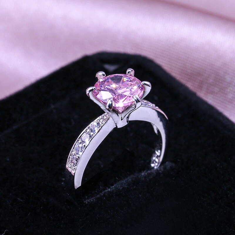 Caoshi Romantische Ronde Roze Kristallen Stenen Ringen Voor Vrouwen Prong Instellen Paar Eternity Sieraden Mooie: 6