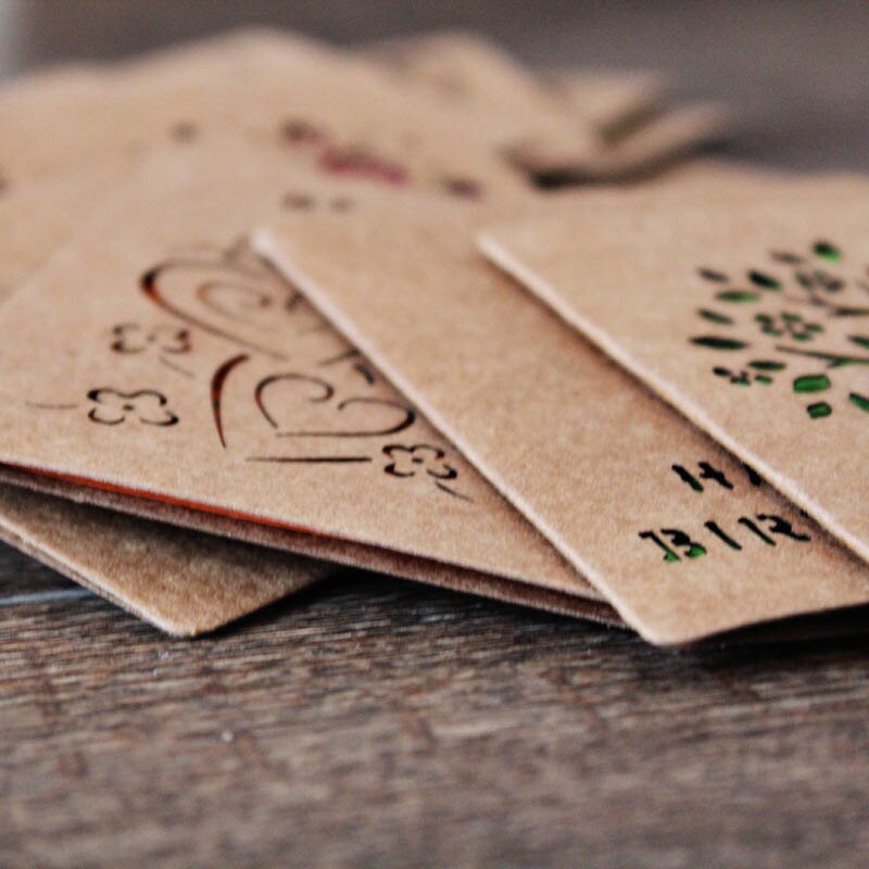 Free ship1lot=48pcSmall hollow kraft paper cards / birthday / greeting card / Valentine cards with paper envelope