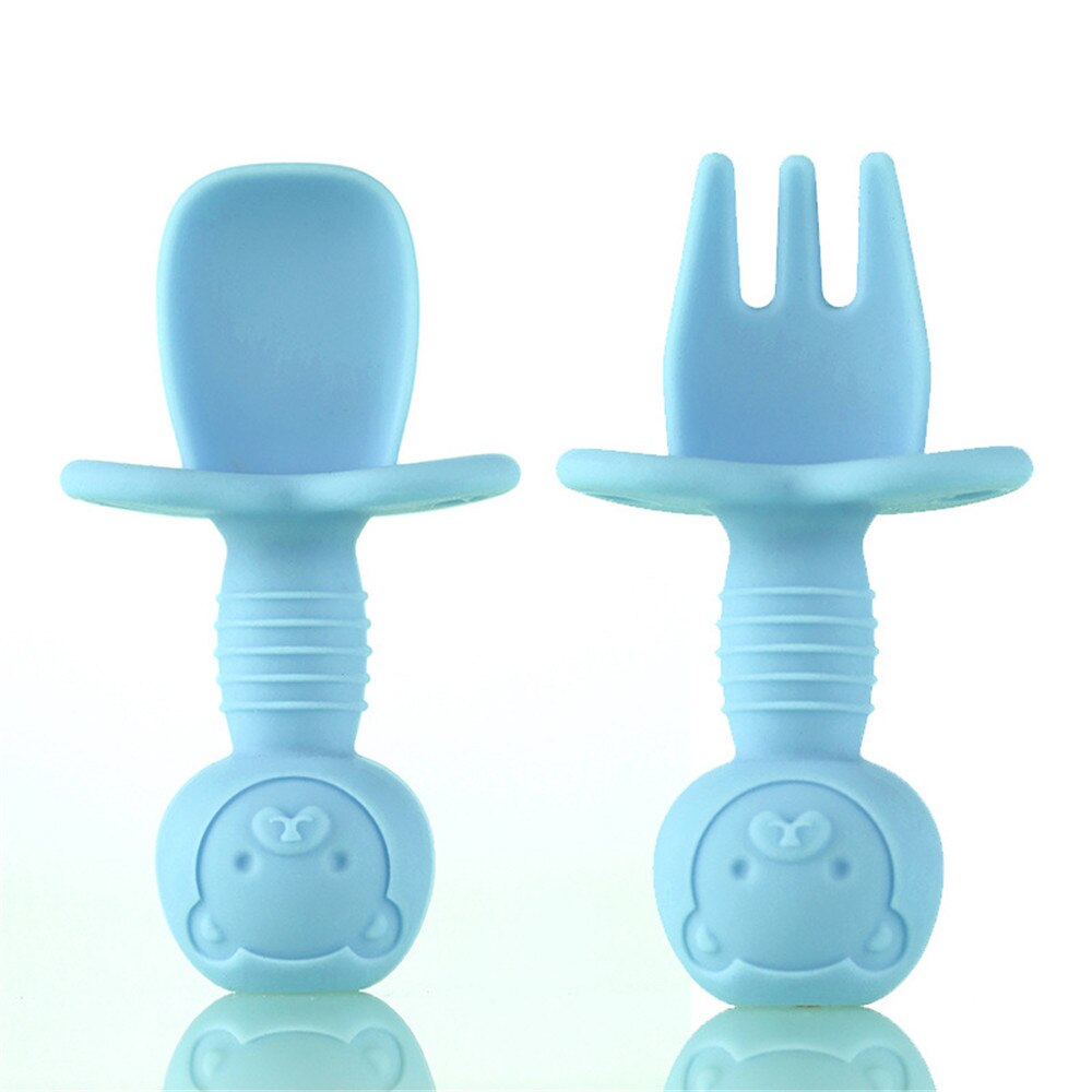 Baby training spork silicone see spoon fork fork spoon children cartoon small spork transparent PP box