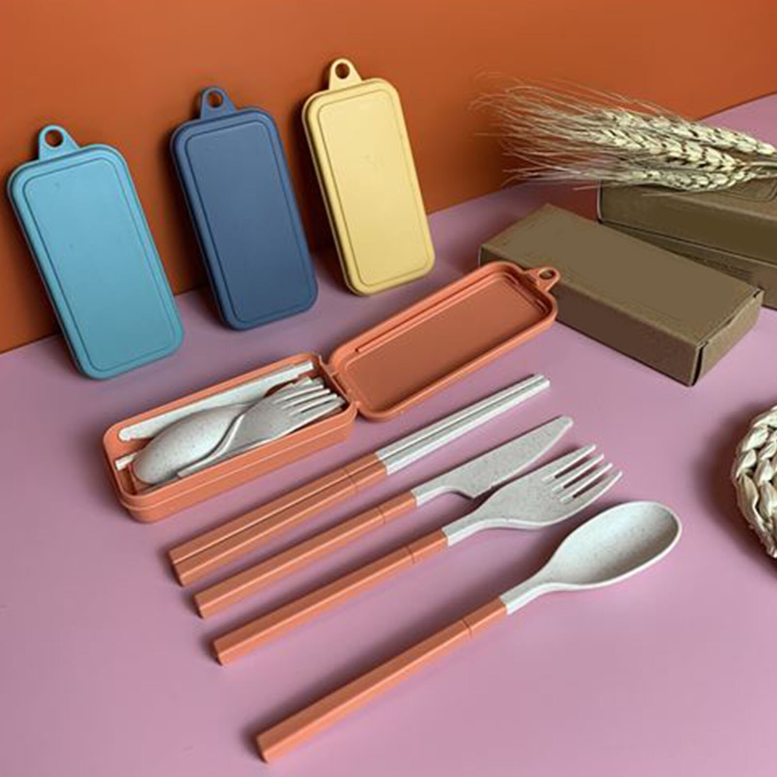 1Set Durable Cutlery Box Kit Eco-friendly Dinnerware Container Kit Close Splicing PP Wheat Dinnerware Set Organizer for Kitchen