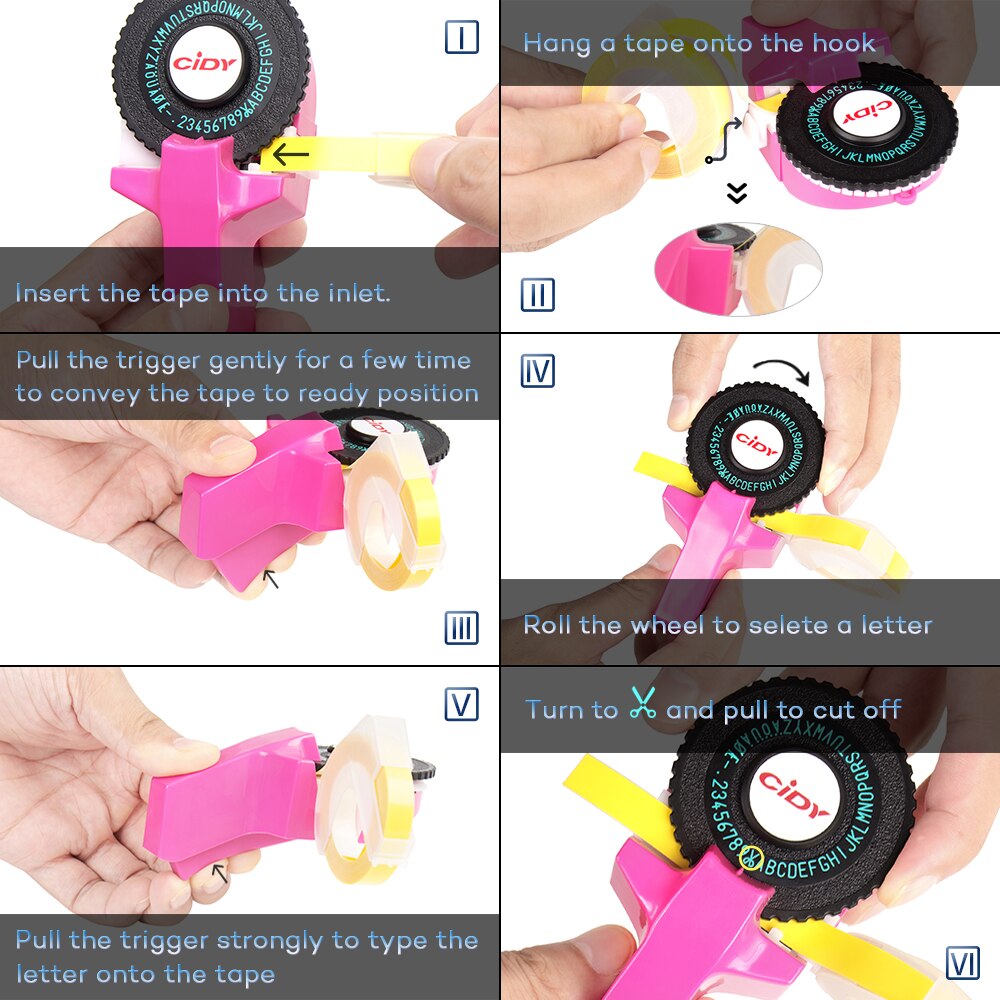 Motex E101-Máquina Manual para hacer etiquetas CIDY, máquina de grabado C101, 20 cintas (9mm x 3mtrs)