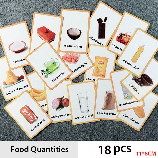 18 unids/set comida cantidades inglés palabra tarjeta Flash de los niños Tarjeta de aprendizaje de juguetes educativos para edades tempranas: A