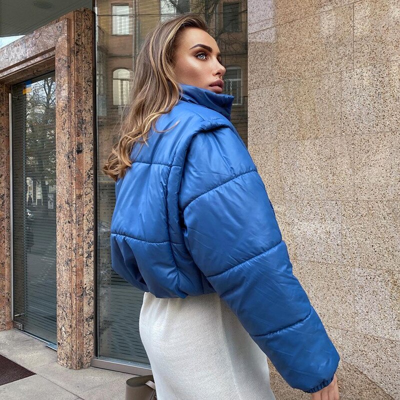Women Winter Coats Removable sleeves Jacket Female Ladies Warm Vest Jackets Outerwear Coat Casual: Blue / M