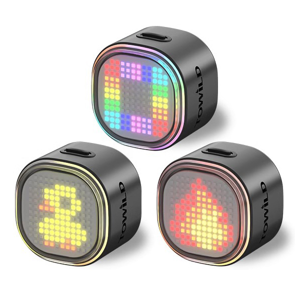 Towld tl08 expressão inteligente lanterna traseira 140 led sensor de freio bluetooth luz traseira da bicicleta personalizável lanternas traseiras
