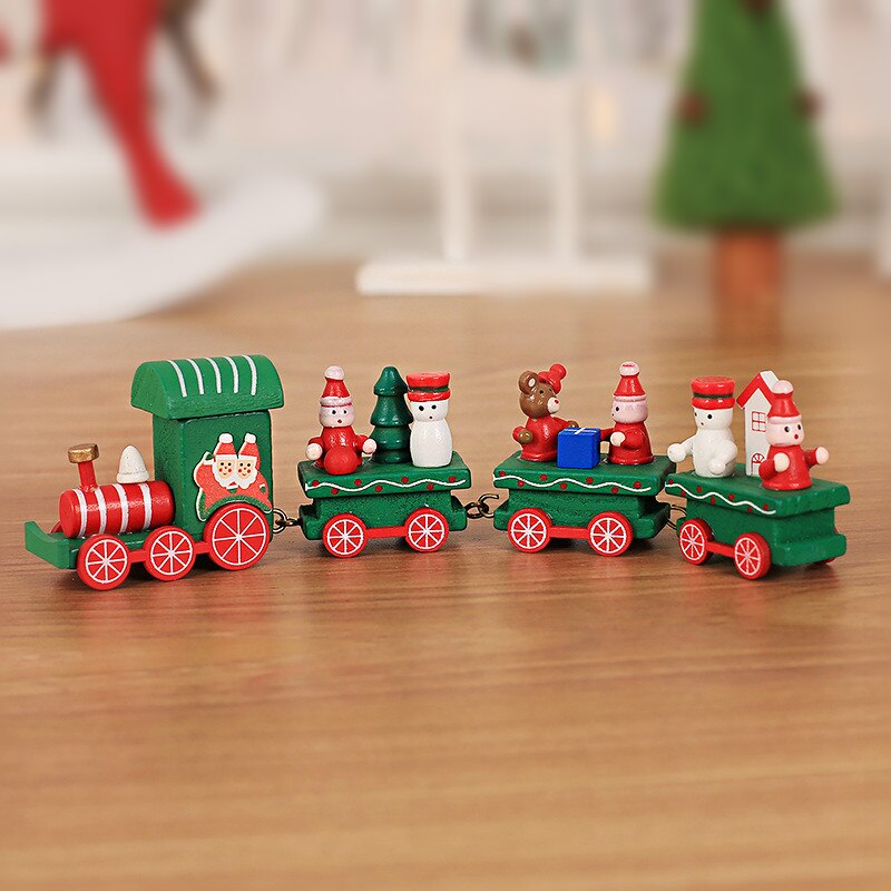 Neue Weihnachten Zug Lackiertem Holz Weihnachten Dekoration für Haus mit Santa/bär Kind Weihnachten spielzeug Ornament navidad neue jahr: Grün Zug 2