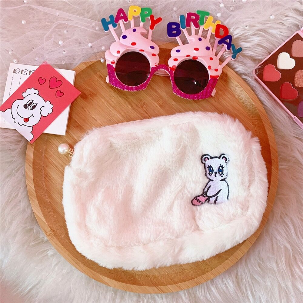 Flanelle mignon Animal cosmétique étui filles maquillage femmes voyage cosmétique support corée cordon sac sacs de rangement