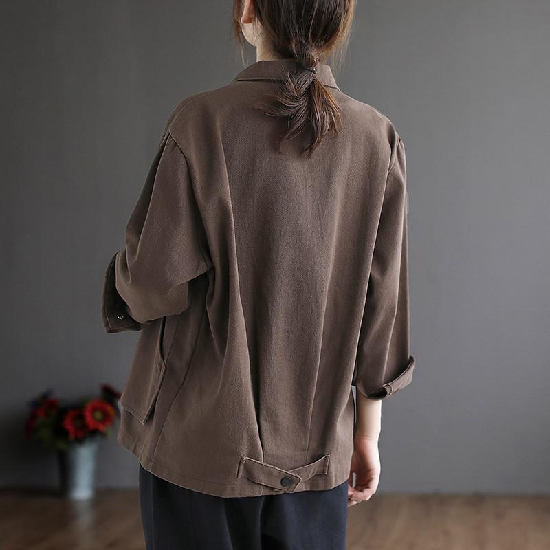 Vrouwen Lange Mouw Katoen Casual Jassen Herfst Vintage Stijl Turn-Down Kraag Losse Vrouwelijke Bovenkleding Jassen B1115: Xxl / Coffee