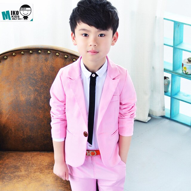 Costume de mariage pour enfants de 2 à 9 ans, veste Slim de Style coréen pour garçons, manteau Blazer formel d'école, ensemble 2 pièces avec pantalon: pink / 7T-130
