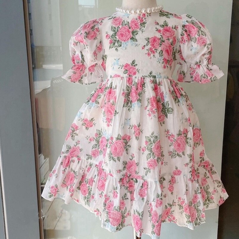 Baby Girl Princess Flower Dress manica a sbuffo Toddler Summer Flower Tutu Mesh Vestido Party Pageant Birthday Baby Clothes 2-7Y