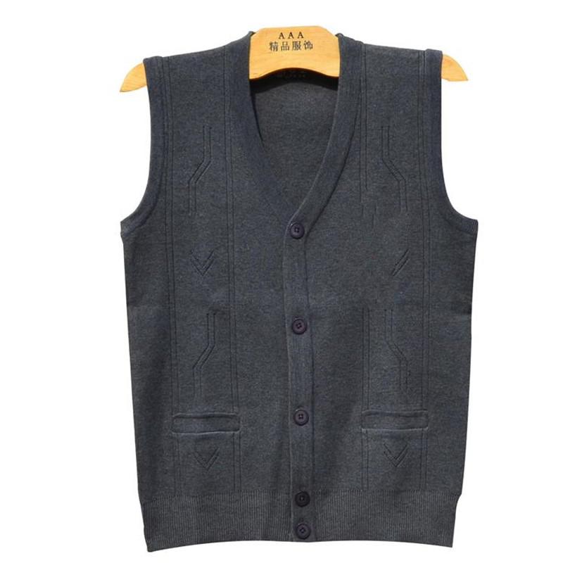Herrer forår veste trøjer strikket vest cardigan uld ærmeløse frakker chandail hanstrøjer fleece toppe efterår stretch: Mørkegrå / Xl