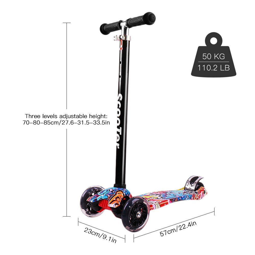 Scooter dobrável para crianças 3 rodas scooter com luz acima rodas pontapé scooter para crianças 3-8 anos scooter leve ajustável