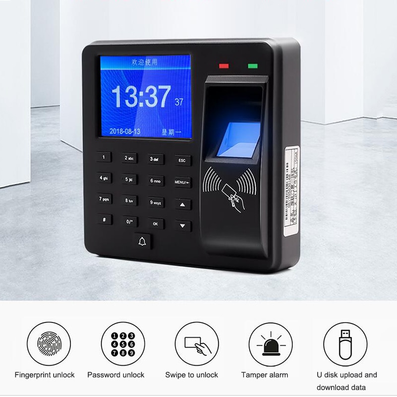 Intelligent Fingerprint Attendance Machine With Access Control Swipe ID Card Password Unlock Employee Smart Clock Recorder